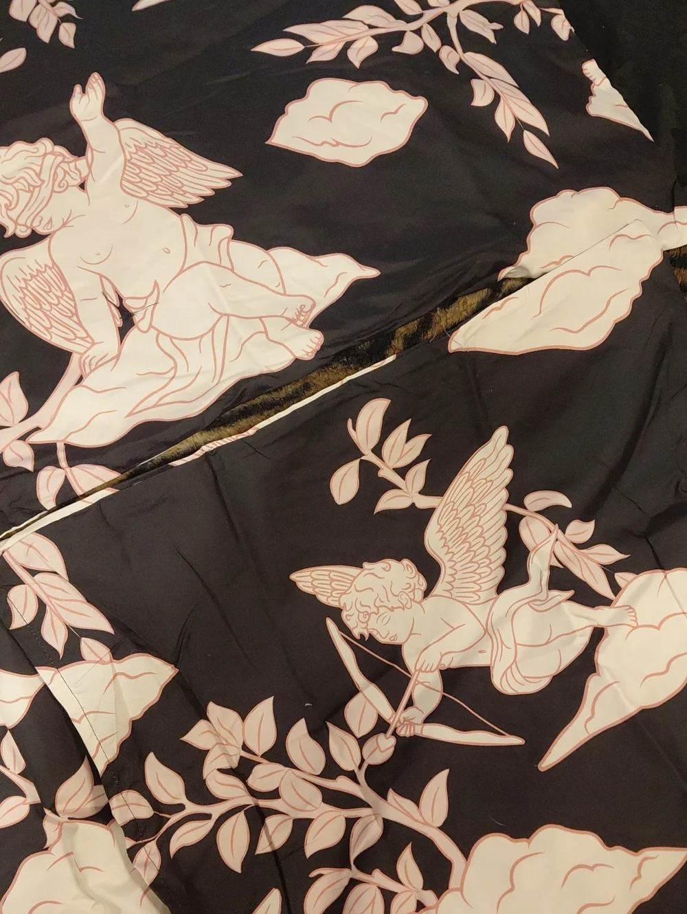 DOLLSKILL Dolls Home Full/Queen Cherub Print Black and Pink Bedding/print Bag